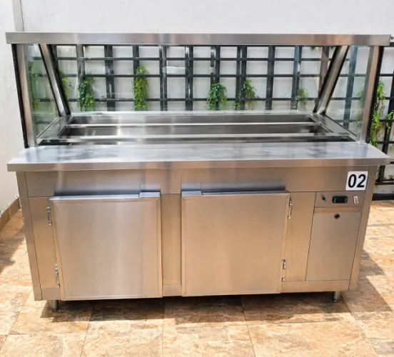Bancada Refrigerada Inox com Vitrine de Toppings - Profissional