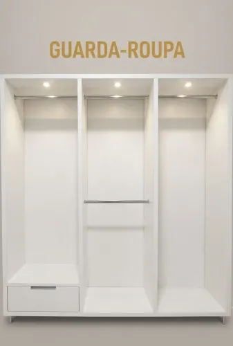 Guarda-Roupa Módulo Triplo em MDF com Iluminação LED