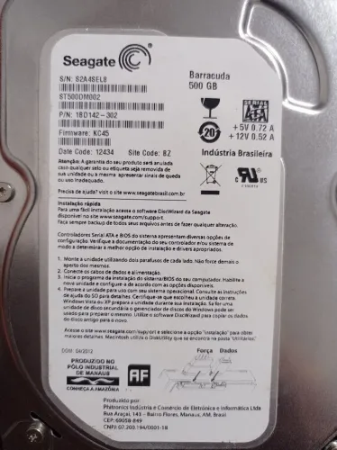 HDD Seagate Barracuda 500Gb Novo!