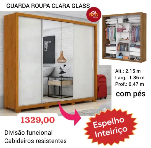 Guarda roupa com espelho porta de correr oferta