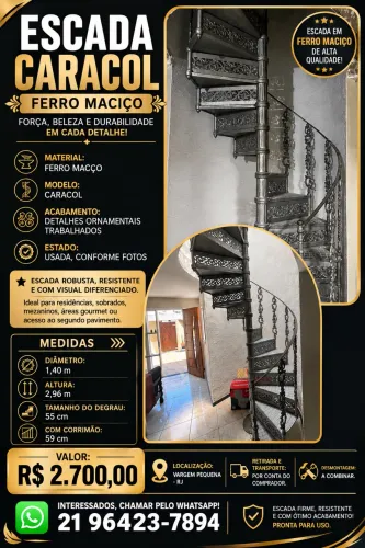 Escada Caracol de Ferro Maciço 1,40m x 2,96m - Ornamental