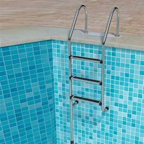 Escada Hidráulica Direita Longa Com 3 Degraus Inox Albacete - Entrega Grátis