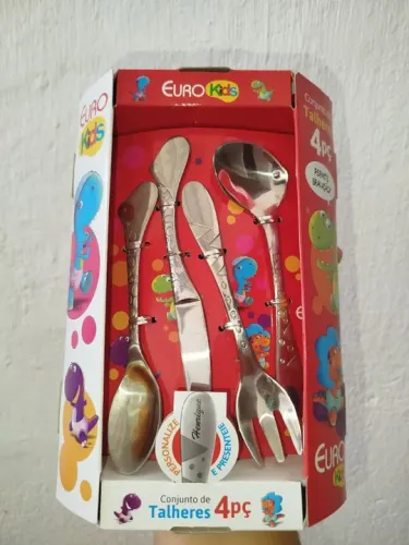 Conjunto de talheres infantil Euro Kids 4 peças inox