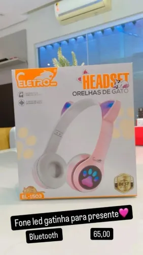 Fone de Ouvido Bluetooth Gatinha LED para presente 