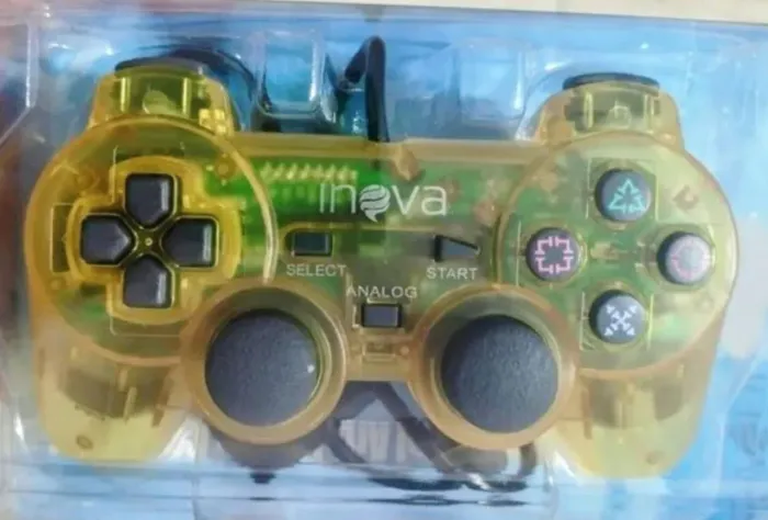 CONTROLE PLAYSTATION INOVA TRANSLÚCIDO AMARELO NOVO