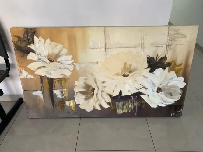 Quadro em tela - Flores brancas 1,35 x 0,77m
