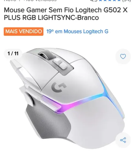 MoMouse Gamer Logitech G502 X Plus  Lightsync - Branco