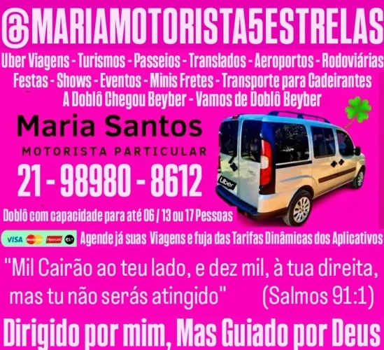 UBER PARTICULAR MULHER, COM DOBLÔ PARA DE 01 ATÉ 06 OU ATÉ 13 PESSOAS PARA TODO RJ 