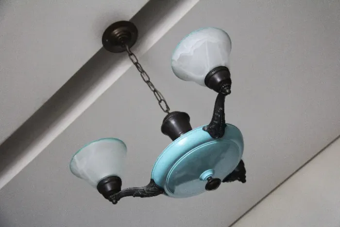 Lustre Art Deco Blue Patone Bronze e Opaline ( 3 Lamps ) - Anos 40