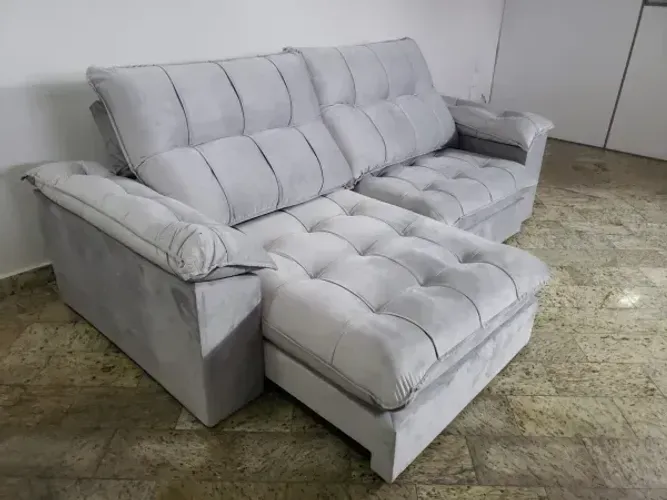Sofá Retrátil 4 Lugares Cinza Com Molas Ensacadas Para 4 Pessoas
