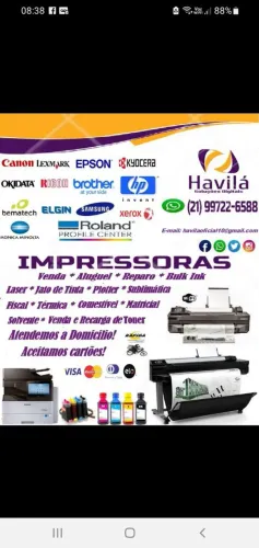Conserto de impressoras e sistema de tinta.