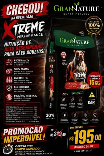 Ração gran nature Xtreme Superpremium adulto e filhotes 