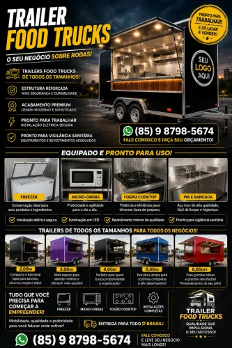 Trailer Food Truck Sob Medida | aparte de 23 milCom Freezer, Cooktop e Muito Mais