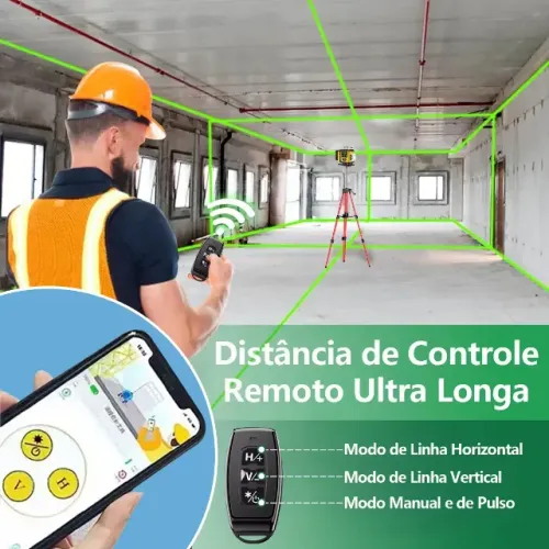 Nível a Laser Profissional 16 Linhas Com Tripé 02 Baterias