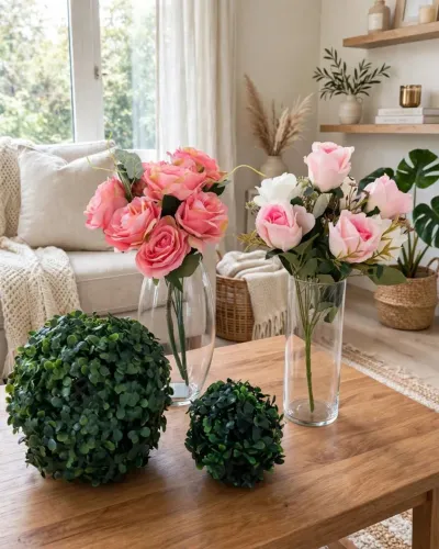 2 Buquês de flores Artificiais + 2 Buchinhos