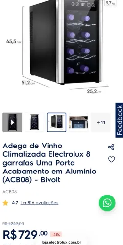 Adega Eletrolux 8 garrafas