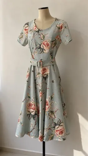 Vestido Feminino Floral com Cinto (Veste P e M)