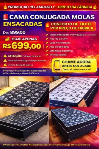 CAMA CONJUGADA MOLAS ENSACADAS<br>? CONFORTO DE HOTEL POR PREÇO DE FÁBRICA