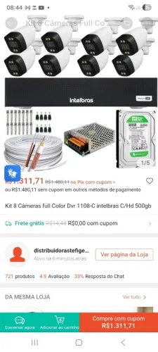 Kit cftv monitoramento 8 cameras intelbras + dvr