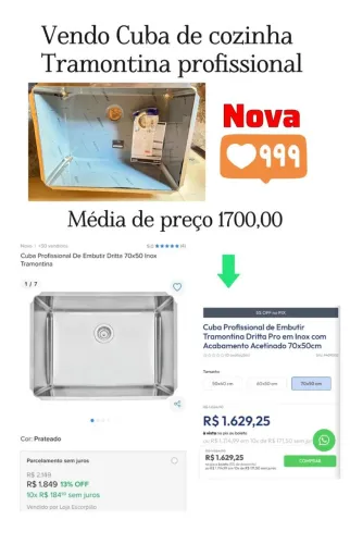 Cuba Tramontina Dritta Pro 70x50 Inox Profissional de Embutir