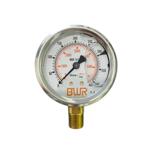 Manômetro De Pressão 0400 Bar 63mm Em Aço Inox Com Glicerina