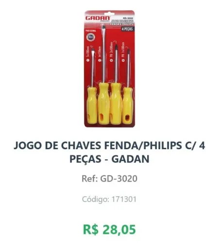 JOGO DE CHAVES FENDA/PHILIPS C/ 4 PEÇAS