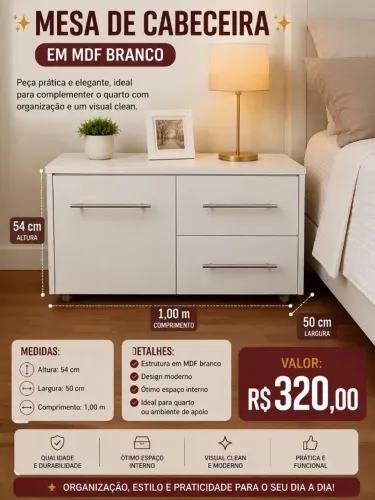 BANCADA DE APOIO EM MDF BRANCO