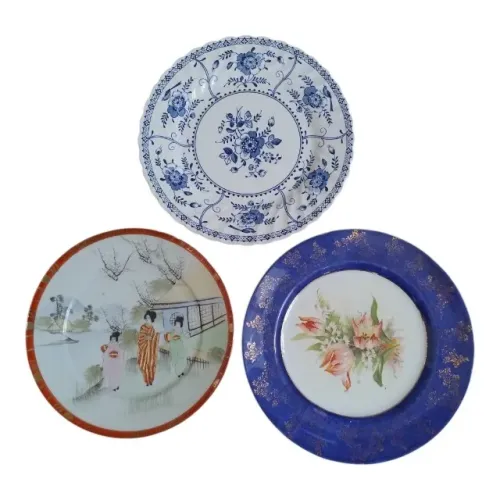 Trio Diverso Pratos Decoração Parede Porcelana Inglesa E Japonesa