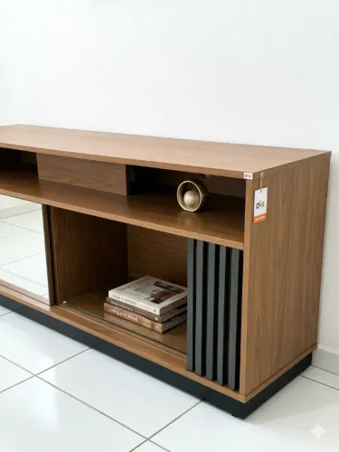 Rack Moderno cor Amadeirado/Mel com Espelho