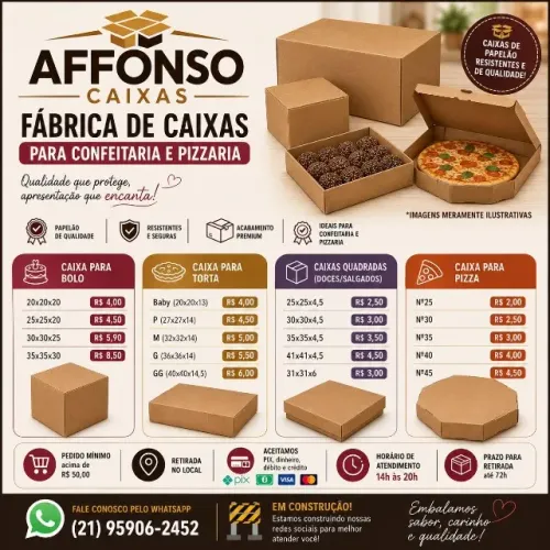 CAIXAS DE PAPELÃO PARA CONFEITARIA, PIZZARIA E OUTROS