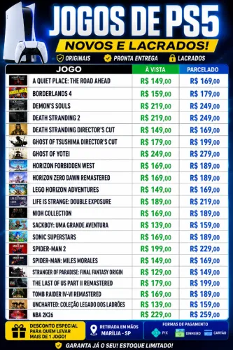 Jogos de PS5 LACRADOS - Preços variados