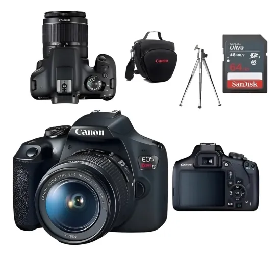 Canon Eos T7+ Com Lente 18-55mm + Bolsa+tripé+cartão 64gb Nf