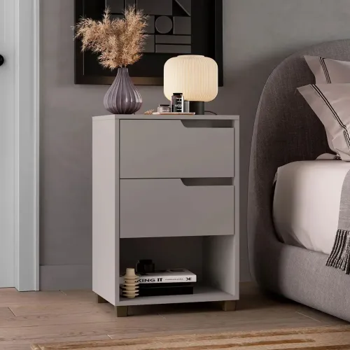 Mesa Cabeceira 2 Gavetas L45xA69cm Cor Cinza Claro