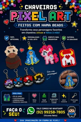Chaveiros Pixel Art com Hama Beads