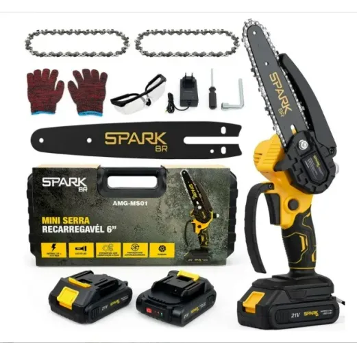 Mini Motosserra Elétrica SparkBR 6" Recarregável 21V 2 Baterias