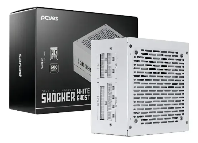 Fonte Gamer Pcyes Shocker Full Modular 600w 80 Plus White - Branco