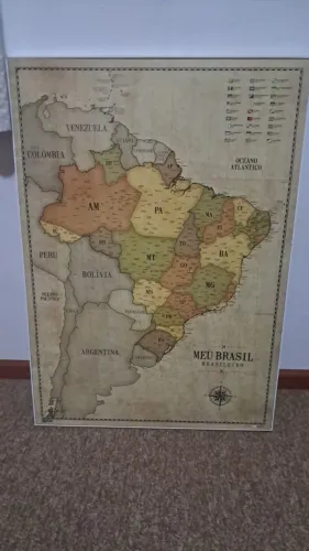 Pôster Mapa do Brasil Vintage / Retrô A1 + 220 Pins Adesivos p/ Marcar suas Viagens (59x84