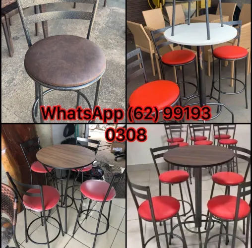 Banquetas banquetas mesas bistrô vários modelos em fibra em cor náutica