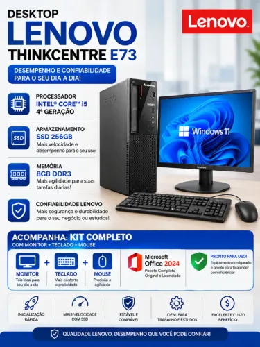 Kit PC Monitor teclado e mouse Lenovo E73 Intel I5 4ª Gen SSD 256gb + Win11/Office 2024