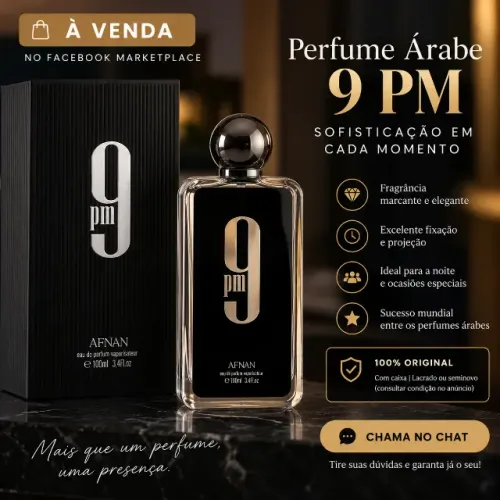 PERFUME ÁRABE AFNAN 9 PM 100ML - ELEGANTE E MARCANTE 