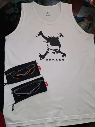 Kit camiseta oakley big skull + 2 óculos Double x ,lentes azul e rubi polarizadas