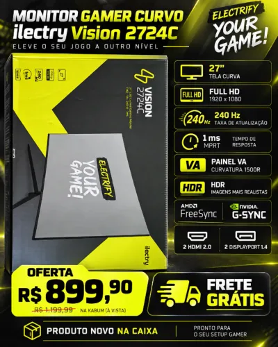 Monitor Gamer Curvo Ilectry Vision 2724C 27? 240Hz Full HD - Novo