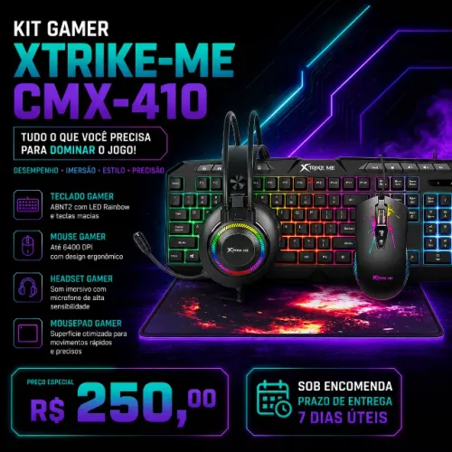 Kit Gamer Teclado Mouse Headset e Mousepad Xtrike-ME CMX-410