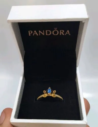 anel tiara real azul "cinderela" - estilo pandora - vem na caixa