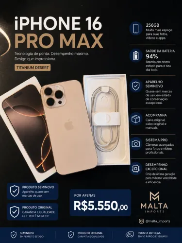 iPhone 16 pro Max 256GB completo com caixa e cabo original