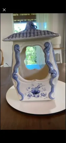 Porta velas oriental em cerâmica faiança  pintado a mão 