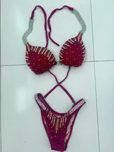 Fisiculturismo traje profissional vermelho com prateado