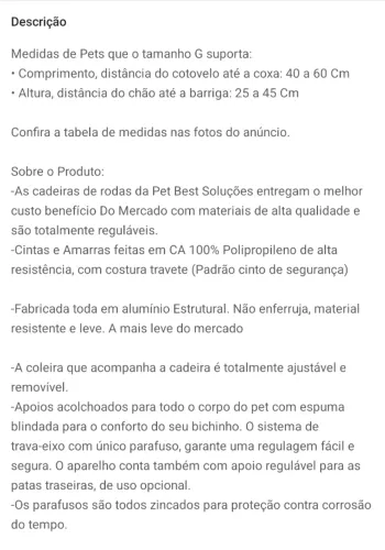 Cadeira de rodas para cachorro tam G
