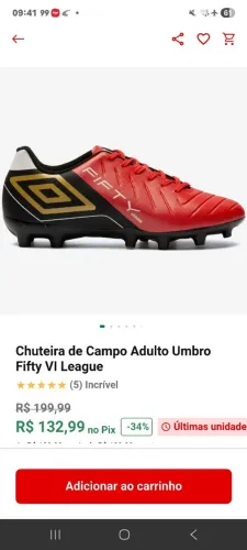 Chuteira de campo umbro fifty Vl League, número 39