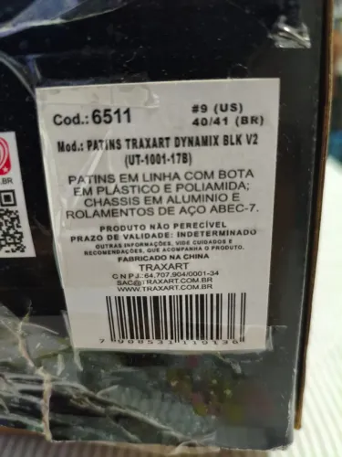 Patins Traxart Dynamix V2 Preto 40/41 - Seminovo